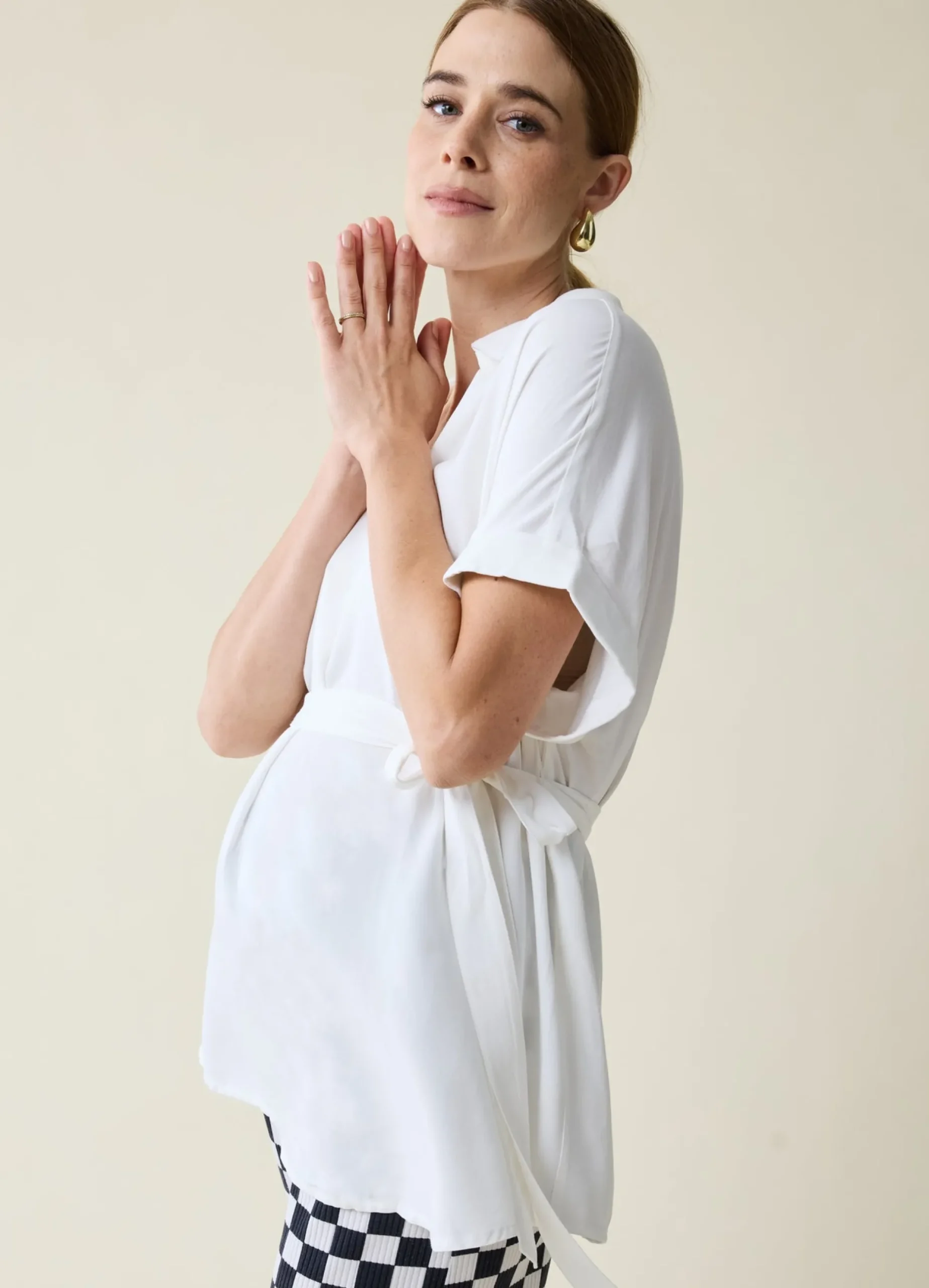 Lightweight Popover Waist Tie Maternity Shirt