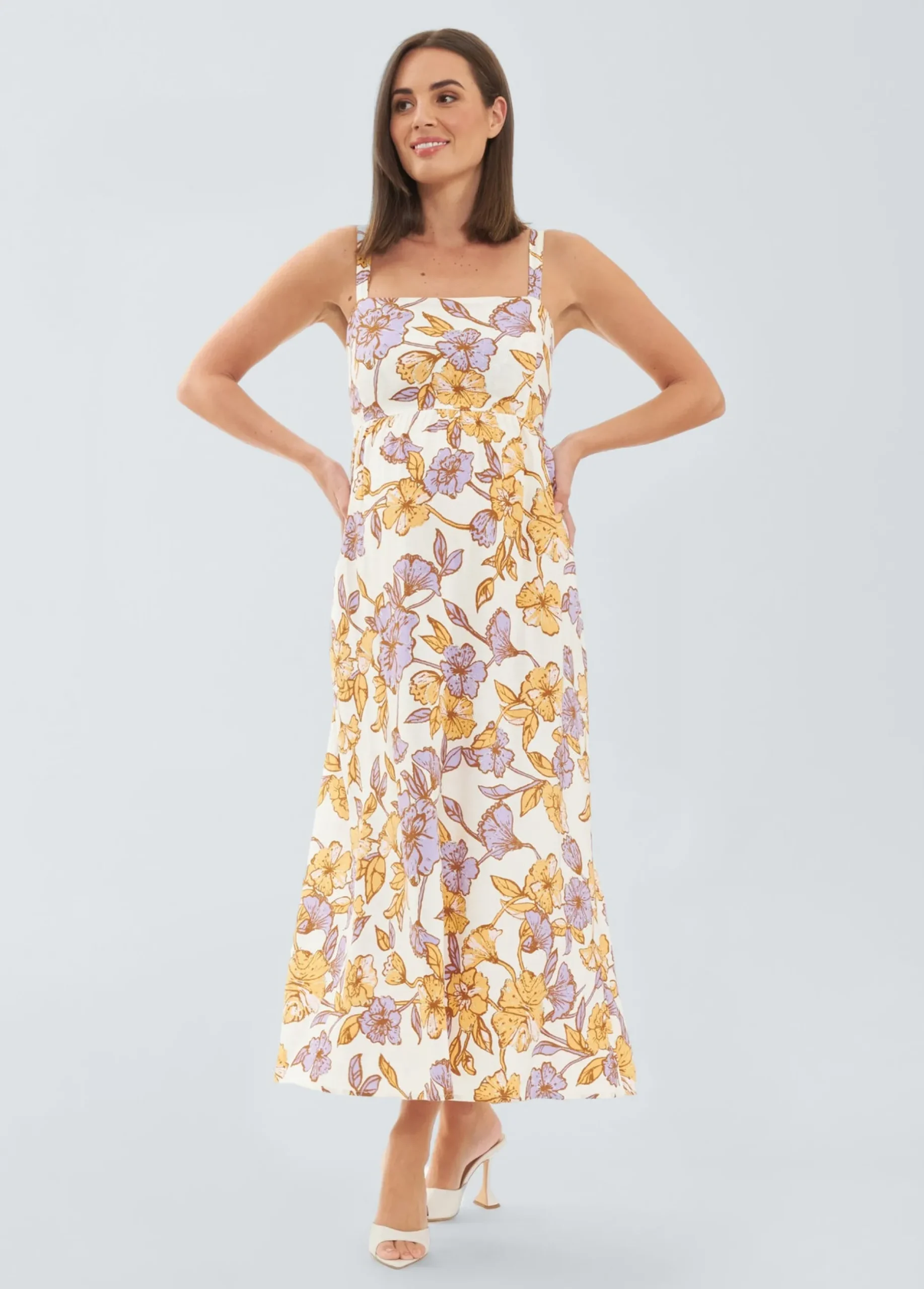 Maya Tie Back Linen Maternity Dress
