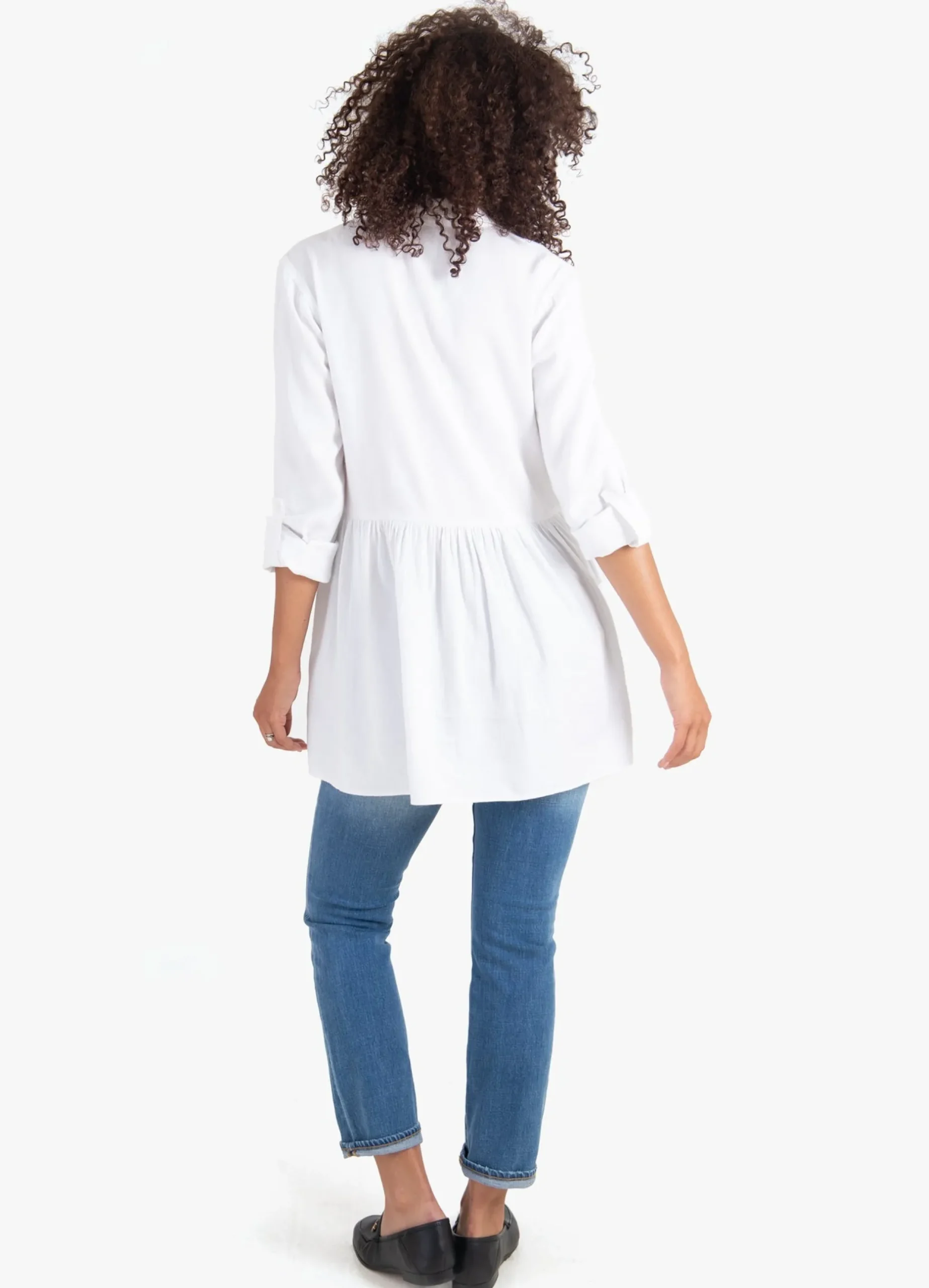 Peplum Button Down Maternity Shirt White