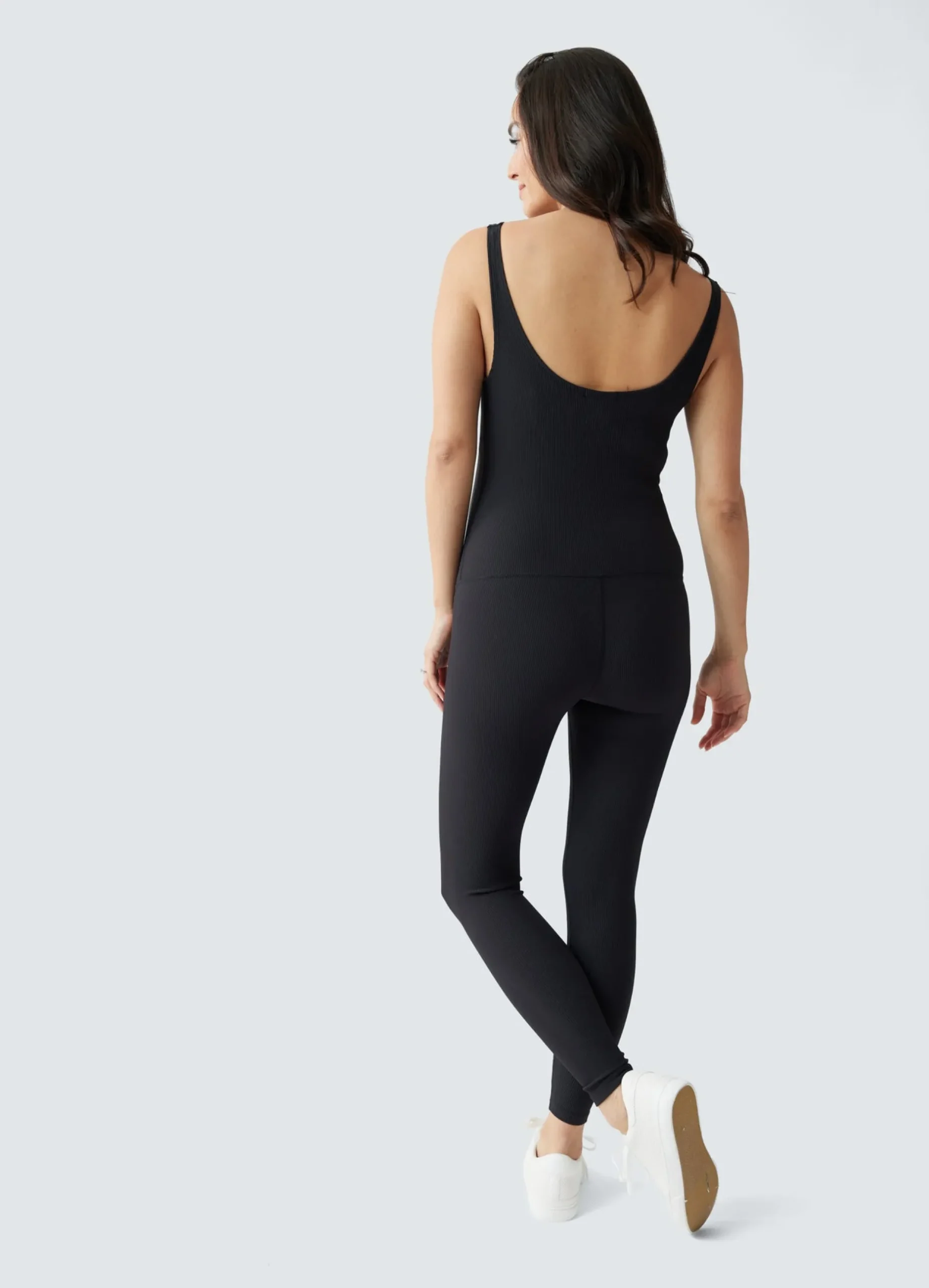 Rib Full Length Maternity Bodysuit Black