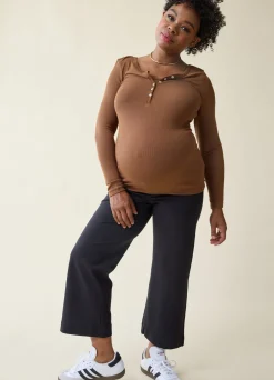 Rib Henley Long Sleeve Maternity + Nursing Top