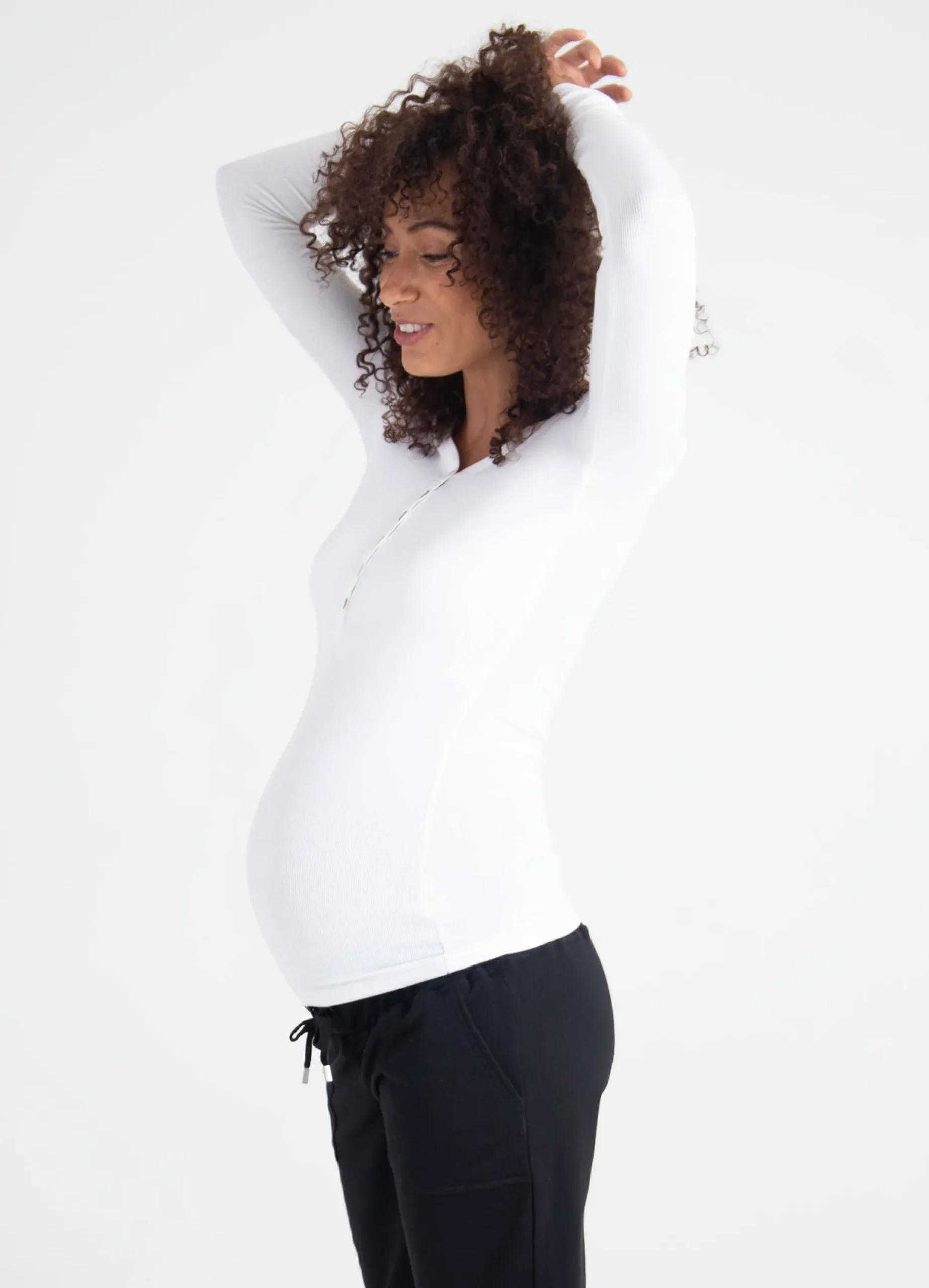 Rib Henley Long Sleeve Maternity + Nursing Top