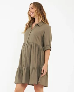 Ripe Adel Olive Linen Maternity and Nursing Dress