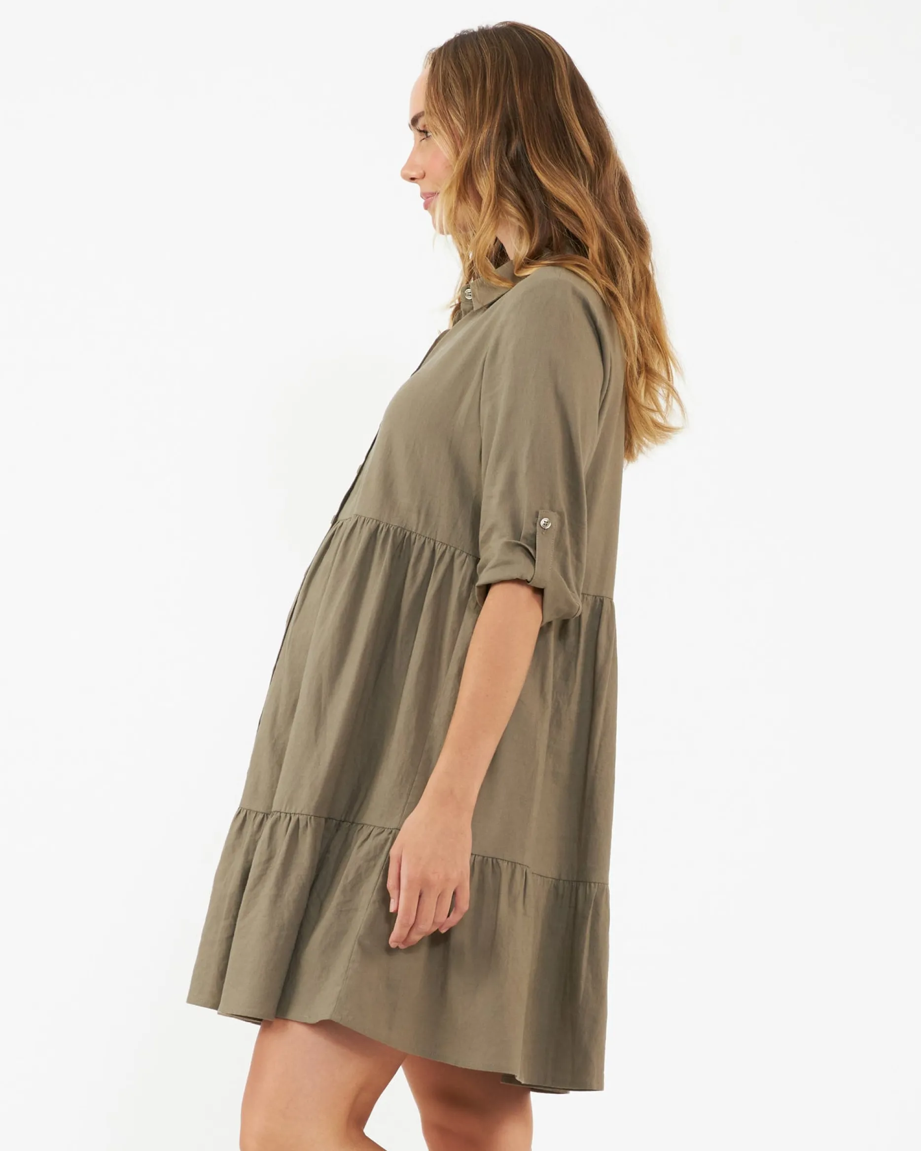 Ripe Adel Olive Linen Maternity and Nursing Dress