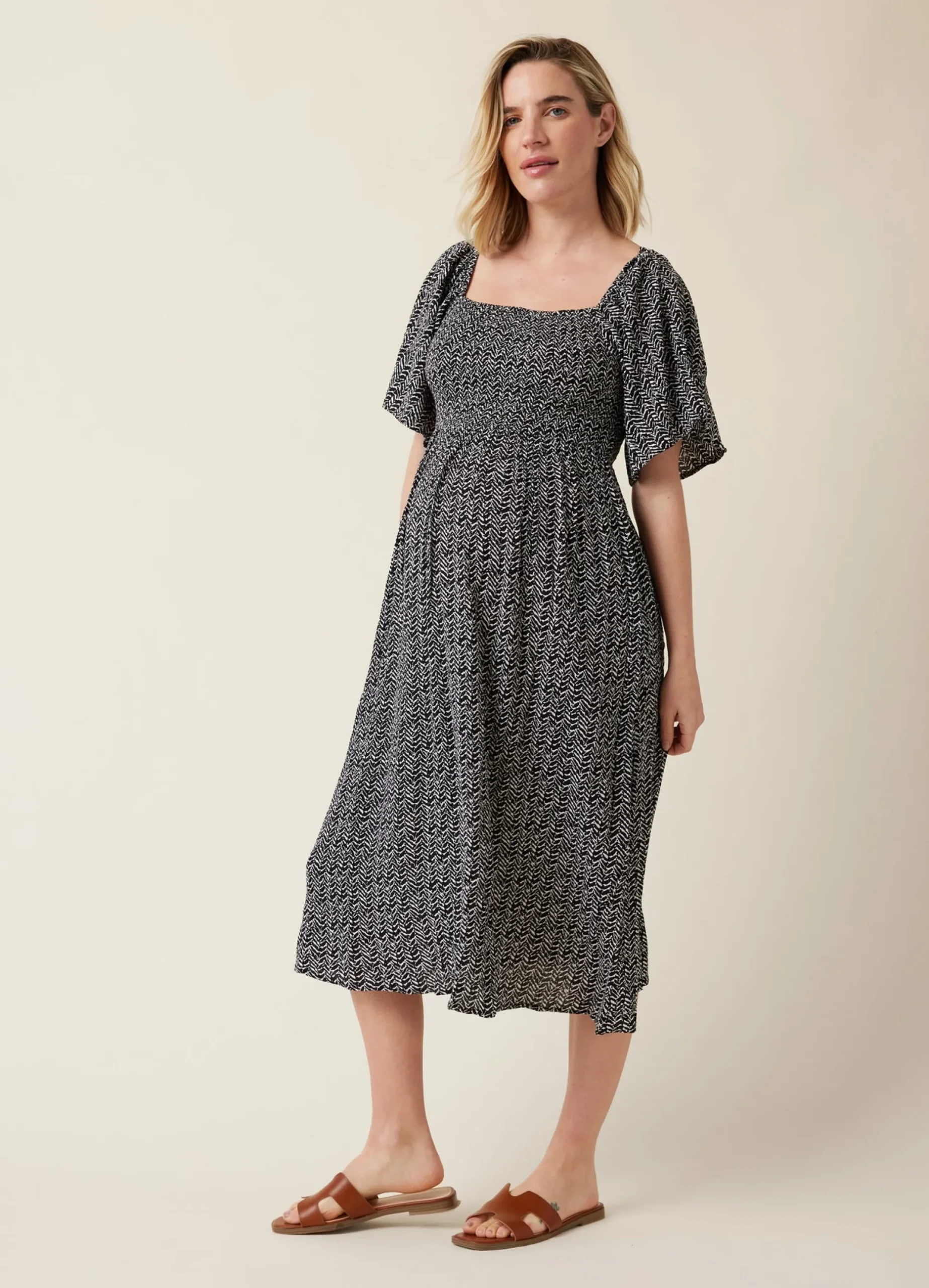 Ripe Emmy Shirred Maternity and Nursing Midi Dress