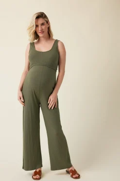 Ripe Maternity Bobby Rib Knit Olive Jumpsuit