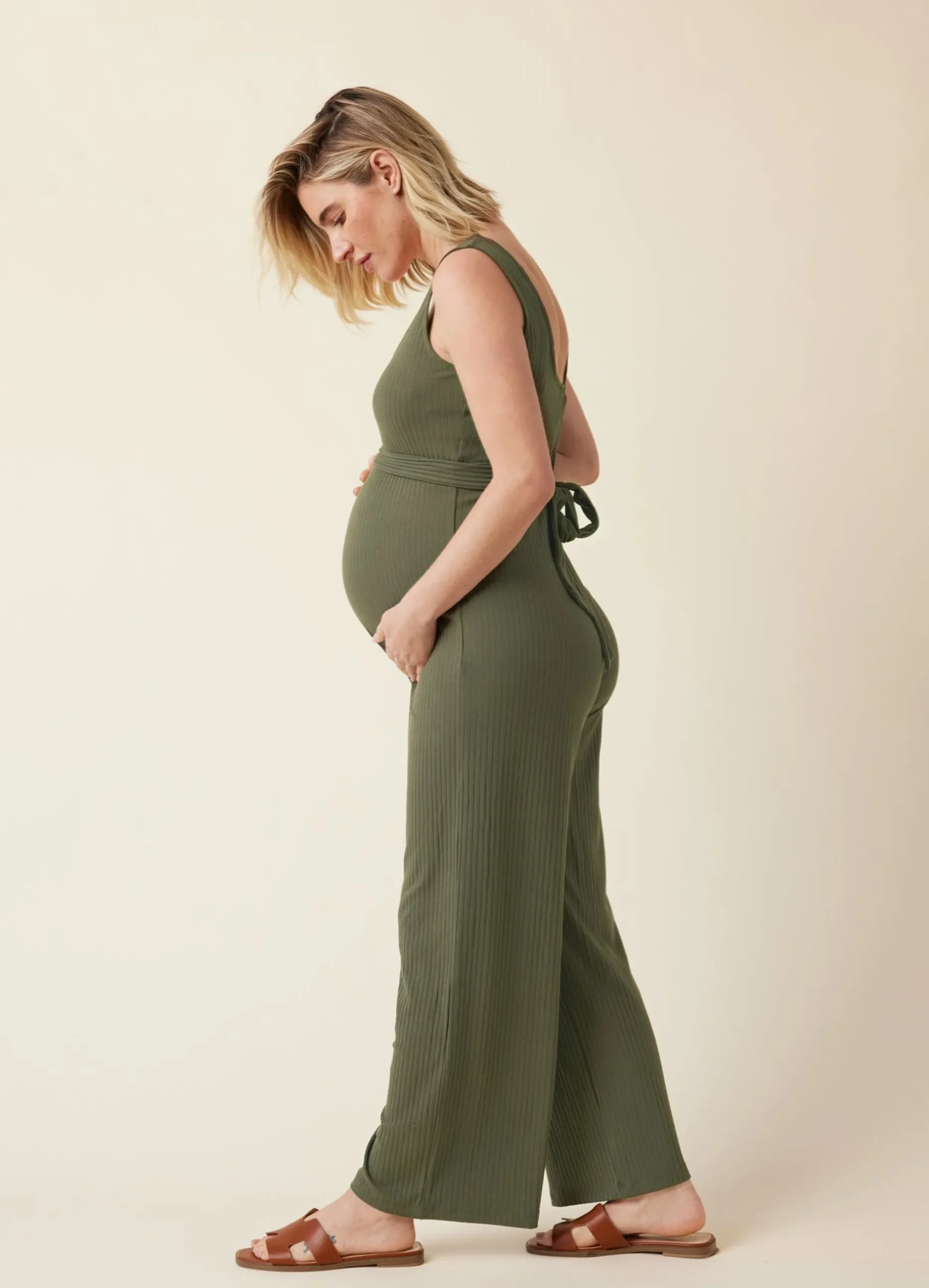 Ripe Maternity Bobby Rib Knit Olive Jumpsuit