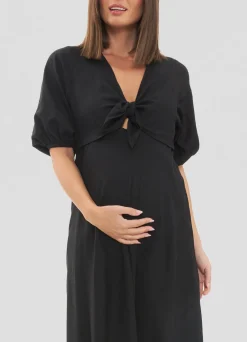 Ripe Maternity Camille Tie Front Linen Maternity Midi Dress