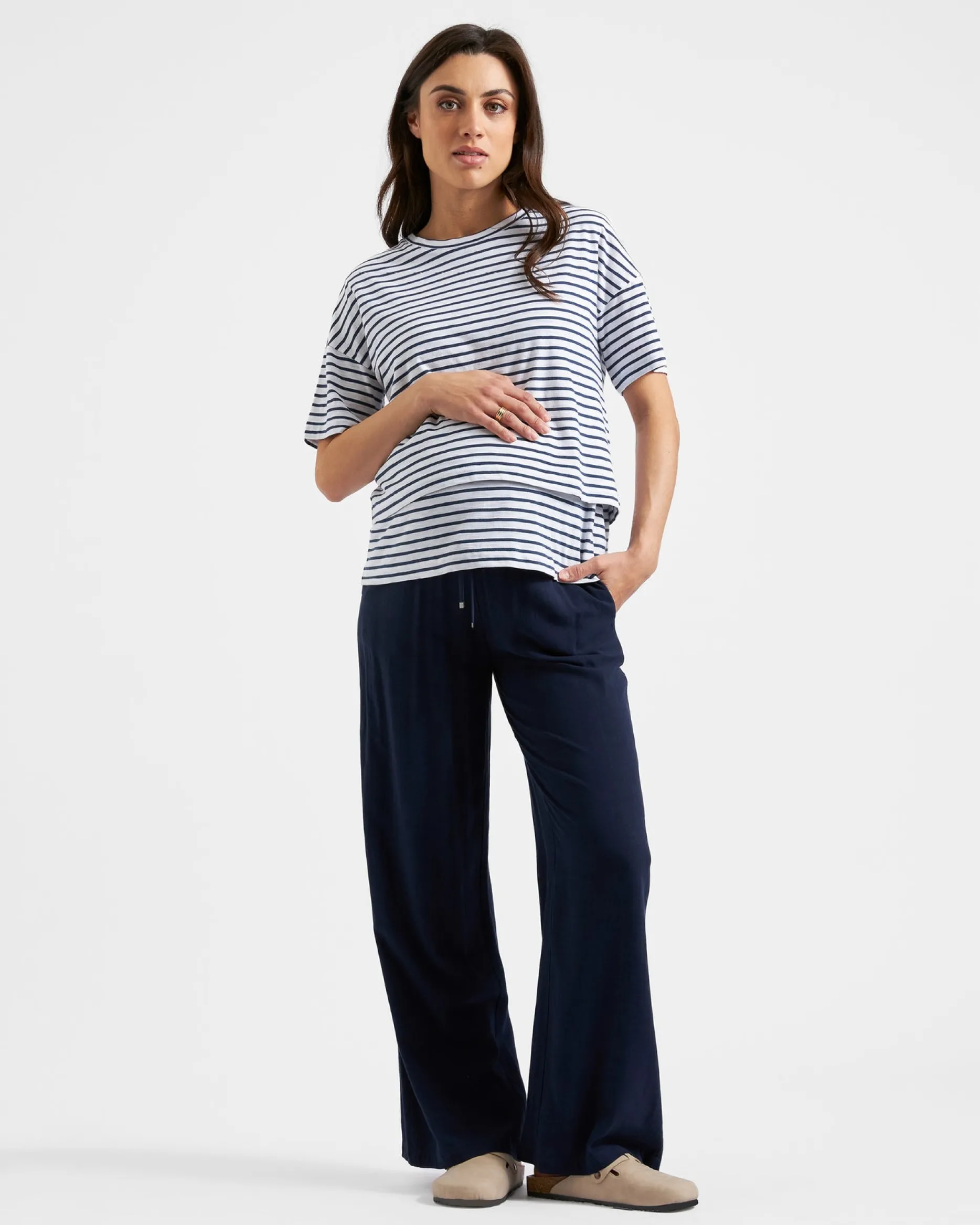 Ripe Maternity Claudette Short Sleeve Striped Nursing Tee