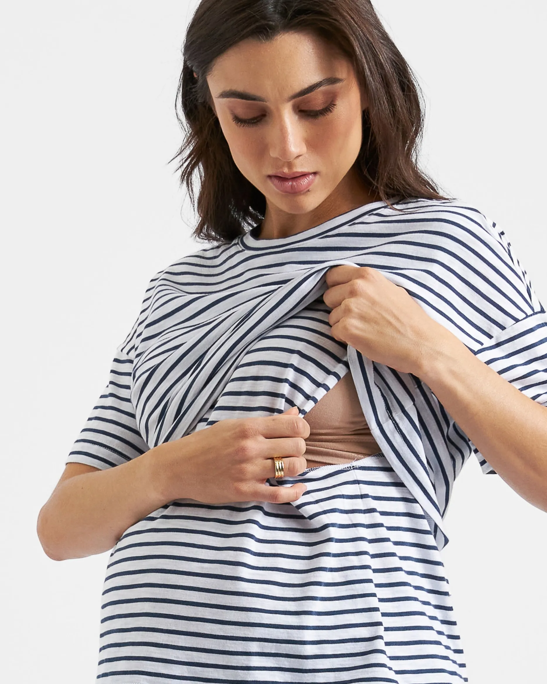 Ripe Maternity Claudette Short Sleeve Striped Nursing Tee