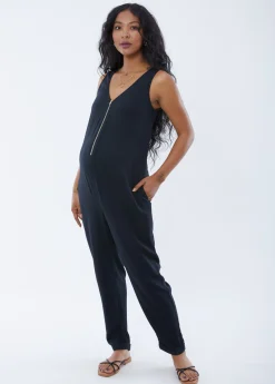 Sleeveless Zip Front Maternity Jumpsuit