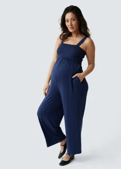 Smocked Bodice Maternity Jumpsuit
