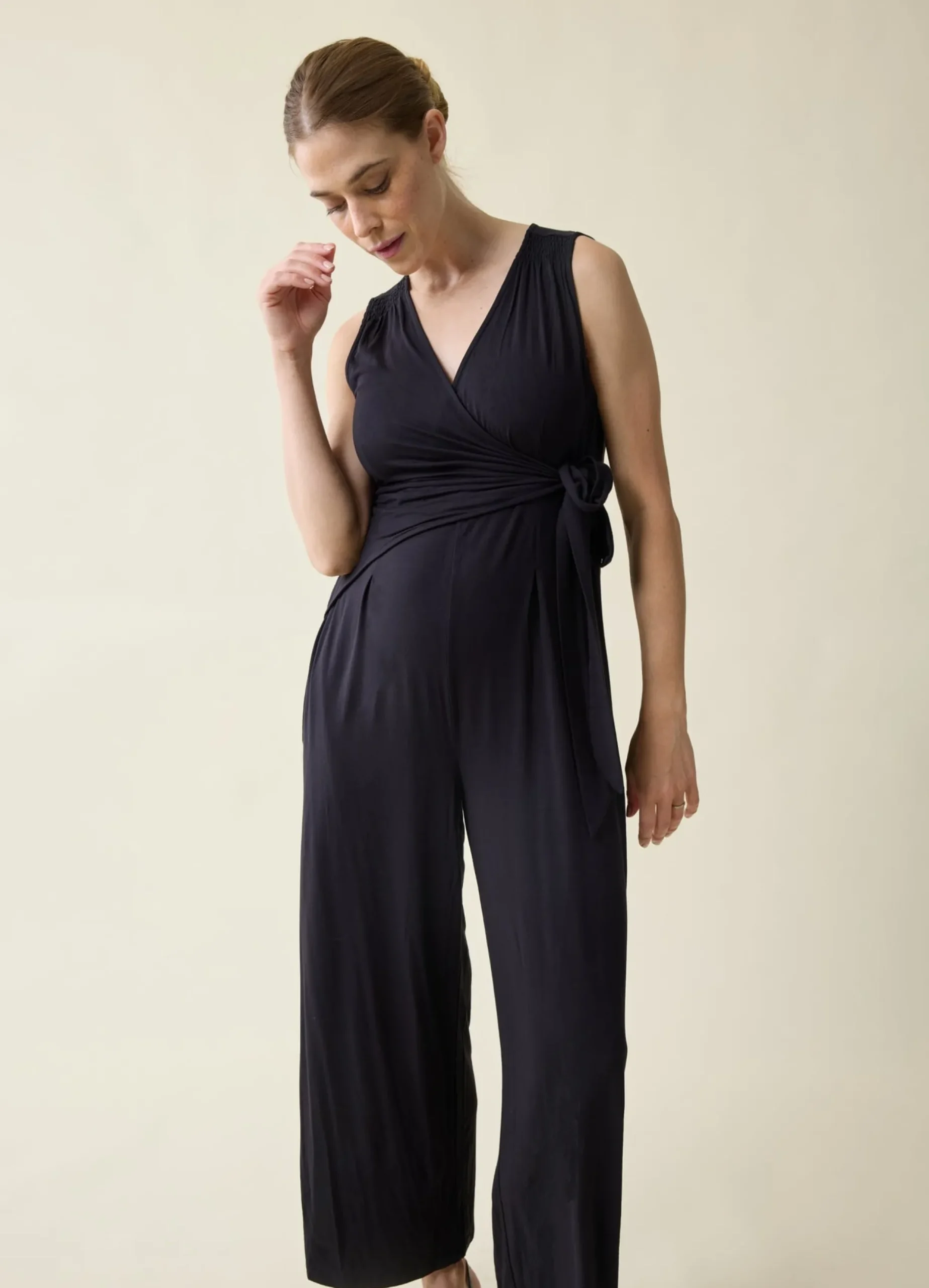 The EveryWear Sleeveless Maternity + Nursing Jumpsuit Black