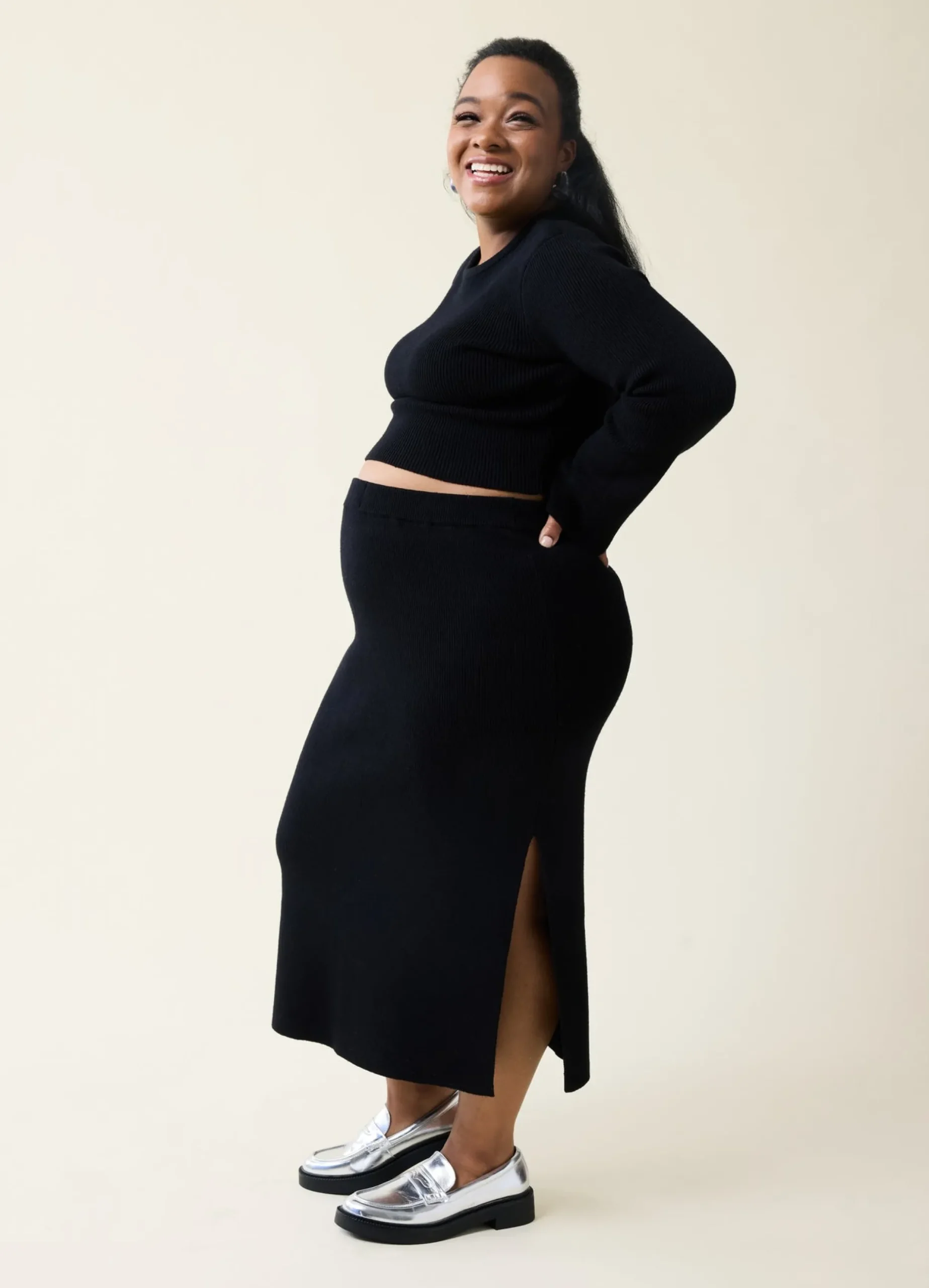 The Mix + Mingle Black Maternity Midi Skirt Set