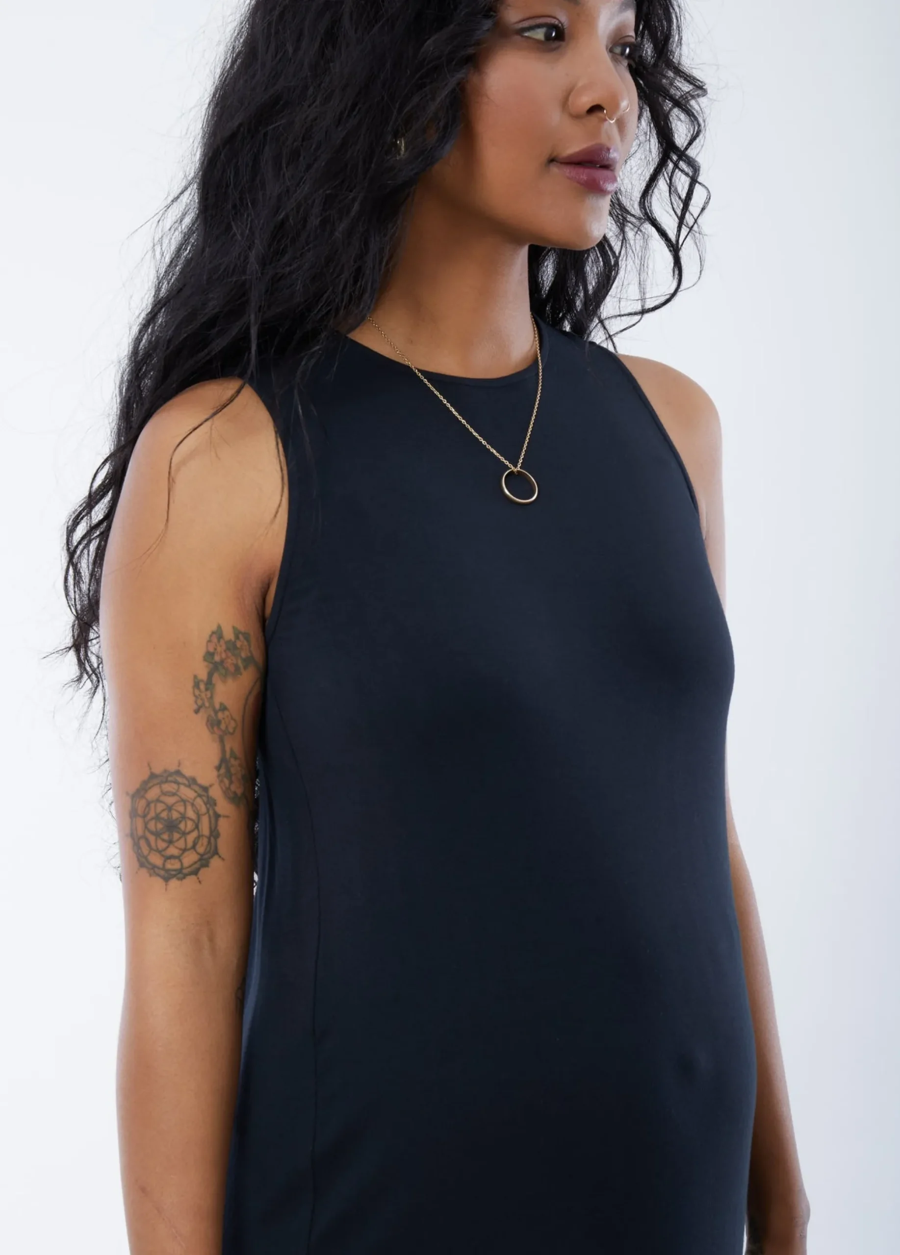The One Black Maternity Midi Dress